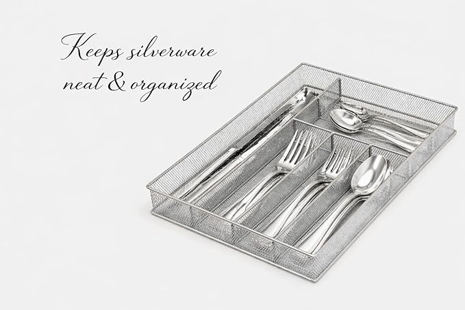 YBM Home Stainless Steel Silverware Tray Organizer for Kitchen Utensils, In-Drawer Cutlery Tray Mesh Utensil Drawer Organizer with 6 Compartments for Kitchen and Office