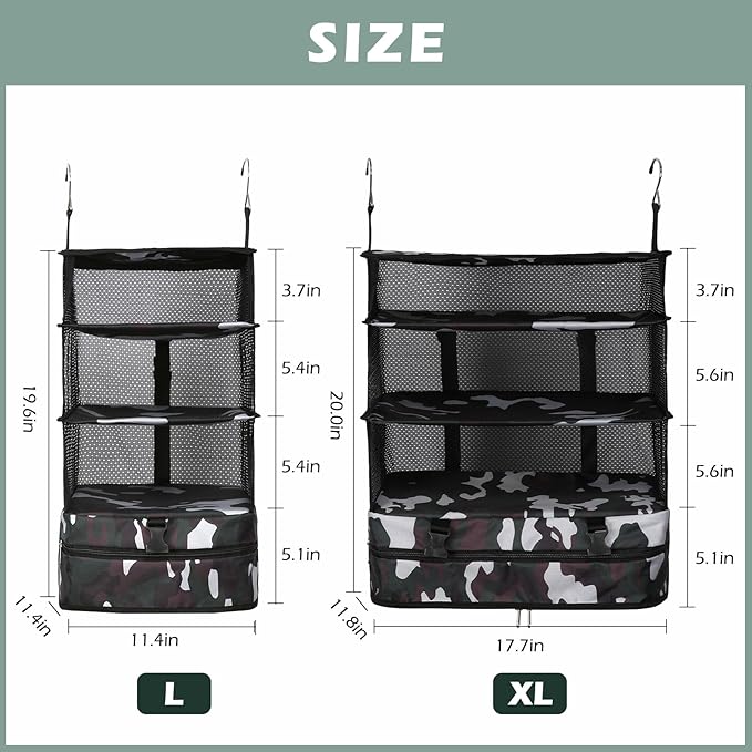 Surblue Hanging Closet Storage Bag Collapsible 3-Shelf Washable Oxford Fabric with 2 Hooks (XL 17.71 * 11.81 * 20in, Camouflage)