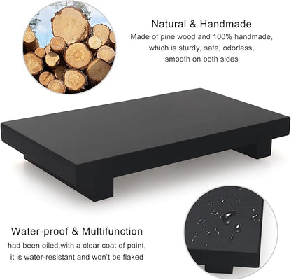Black Bathroom Counter Tray Organizer Wood Risers Stand Kitchen Sink Trays Dish Soap Dispenser Holder for Countertop Modern Wooden Pedestal Display Farmhouse Bathroom Decor Accessories Vanity Tray