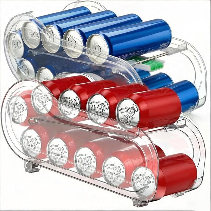 2 Pack Auto-Rolling Soda Can Organizer for Refrigerator -Short Cans and Long Cans 12oz/ 11.2oz/ 355ml/ 330ml Drink, Soda Can Dispenser for Pantry Storage 10-12 Standard Size Drink (Clear)