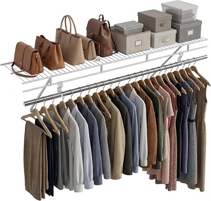 COSTWAY Closet Shelves Wall Mounted, Closet Shelf with Hanging Rod, Ventilated Metal Wire Shelving Kit, Wire Wall Shelf for Laundry Room, Bedroom, Home, Mounting Accessories Included (4 ft x 12 in)