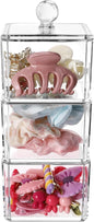 BLVRYVIO Hair Accessories Organizer for Girls, Clear 3 Stackable Acrylic Hair Tie Organizer for Headband, Bows, Cotton Swab Organization, Bathroom Containers Hair Clip Holder Storage with Lids