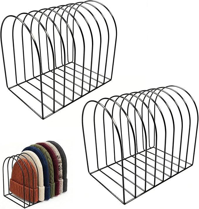 2 Pcs Beanie Organizer, 10-Cap Capacity Metal Beanie Holder, Hat Rack for Knit Hats, Space-Saving Storage for Bedroom, Entryway, Mudroom, Dorm, Apartment,Office