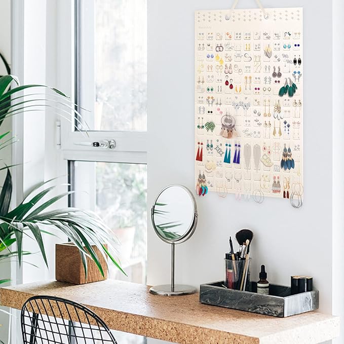 Earring Organizer, Hanging Earring Holder Holds Up To 330 Pairs, Felt Earrings Organizer and Storage, Wall Earring Holder Earring Display for Women Girls -1 Pack (White)