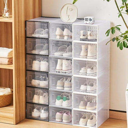 TIDTALEO Shoe Storage Boxes 3pcs 34X15.5X24Cm Plastic Shoe Organizer Dustproof Moisture Resistant for High-Top Sneakers and Boots Home Closet