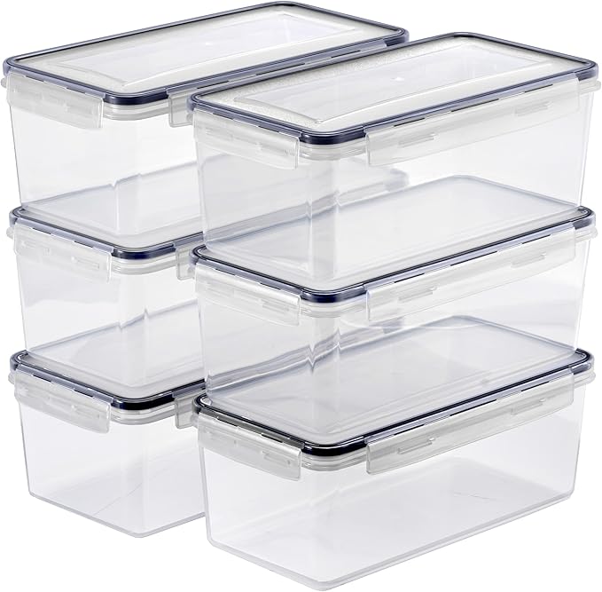 Sorbus Food Storage Containers - Pack of 6 - Air Tight, Four-Way Snap Lids Keeps Food Fresh - Store Cereal, Pasta, Flour, Nuts, Candy - Durable Plastic Kitchen Pantry Bins