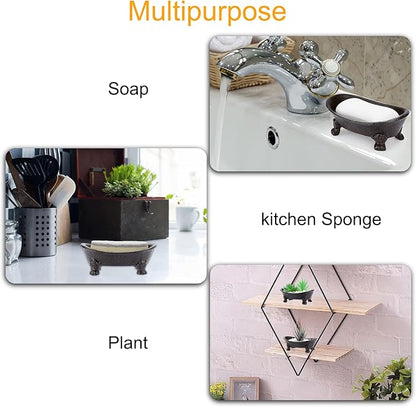 Sumnacon Cast Iron Bathtub Soap Dish - Heavy Duty Vintage Metal Drainable Sponge Soap Tray Bar, Rustic Iron Soap Sponge Holder for Bathroom Shower Bathtub Kitchen Sink Countertop, Brown