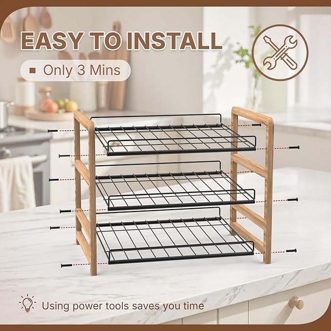 DGWJSU Can Organizer for Pantry 3-Tier, Can Storage Organizer Pantry, Soda Can Organizer, Holds up to 36 Cans Holders for Pantry, Cabinet, Countertop, Carbonized Brown