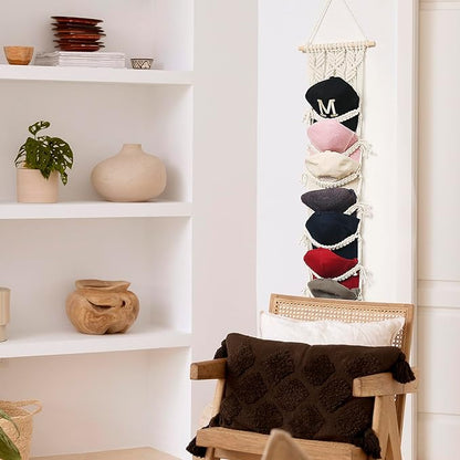 jontell Baseball Cap Storage Over Door-1 Pack-Boho Macrame Cap Holder Wall Hat Organizer for Baseball Cap Holder, Hat Rack for Wall Hanging Hat Holder for Bohemian Bedroom Decor