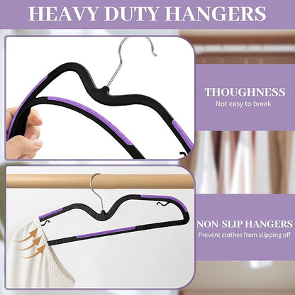 LemonRoad 50 Pack Short Neck Hangers, Upgraded Non-Slip Plastic Hangers Lifts Clothes 3" Higher, Space Saving 360 Swivel Hook for Closet Organizer, Shirts Jackets Dresses, Smooth (Black Purple)