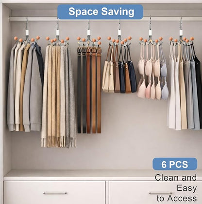 6-Pack 360° Swivel Hoodie & Purse Organizer with Cedar Balls, Multi-Purpose Closet Storage Hanger for Hoodies, Bags, Scarves, Hats, Space Saving, Anti-Slip, Ideal for Dorm, Apartment & Travel