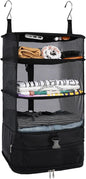 Surblue Hanging Closet Storage Bag Collapsible 3-Shelf Washable Oxford Fabric with 2 Hooks (L 11.41 * 11.41 * 19.68in, Black)