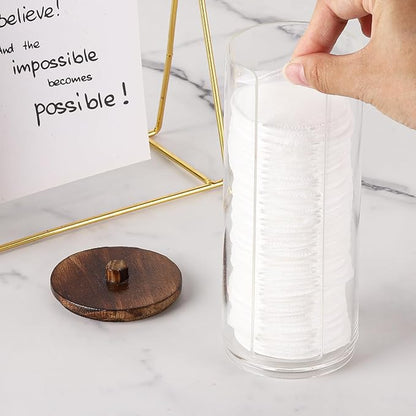 Tecbeauty Cotton Pads Holder Makeup Removers Pad Organizer Dispenser for Bathroom Storage - Wood Lid