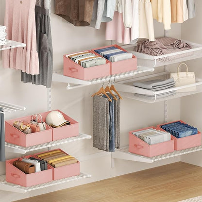 DIMJ Closet Storage Bins 10 Pack - Fabric Storage Baskets for Shelves, Collapsible Clothes Organizer with Handles, Trapezoid Shelf Organization Storage Cubes for Purse, Toys, Books, Towel, Clothes