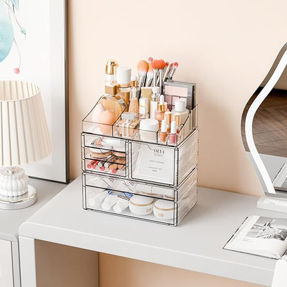 Yieach Acrylic Make up Organizers for Counter,Desk and Vanity,3 Pack Stackable Bathroom Counter Organizer with Drawers,Large Clear Makeup Organizers and Storage for Skincare,Cosmetic,Beauty Products