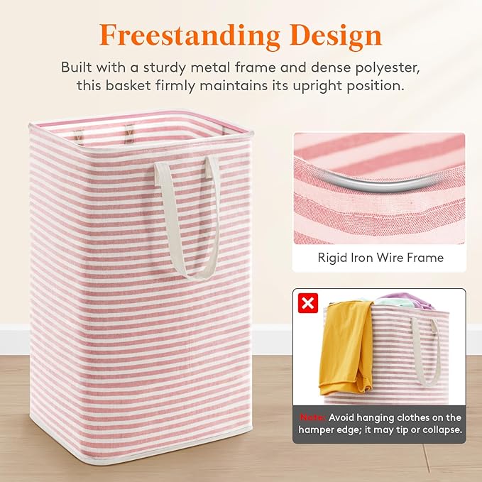 Lifewit 75L Large Collapsible Laundry Hamper, Tall Foldable Dirty Clothes Baskets Waterproof, Freestanding Design with Easy Carry Handles in Dorm Bedroom Bathroom College, Pink