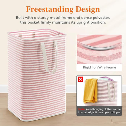 Lifewit 75L Large Collapsible Laundry Hamper, Tall Foldable Dirty Clothes Baskets Waterproof, Freestanding Design with Easy Carry Handles in Dorm Bedroom Bathroom College, Pink