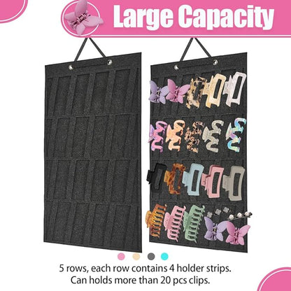 Claw Clip Organizer,Large Hair Clip Organizer,Premium Felt Hanging Claws Clips Storage Hanger for Girls Women Hair Clip,Banana Clip,Bows(NO Accessories) Display Stand for Wall Door Closet (Dark Grey)