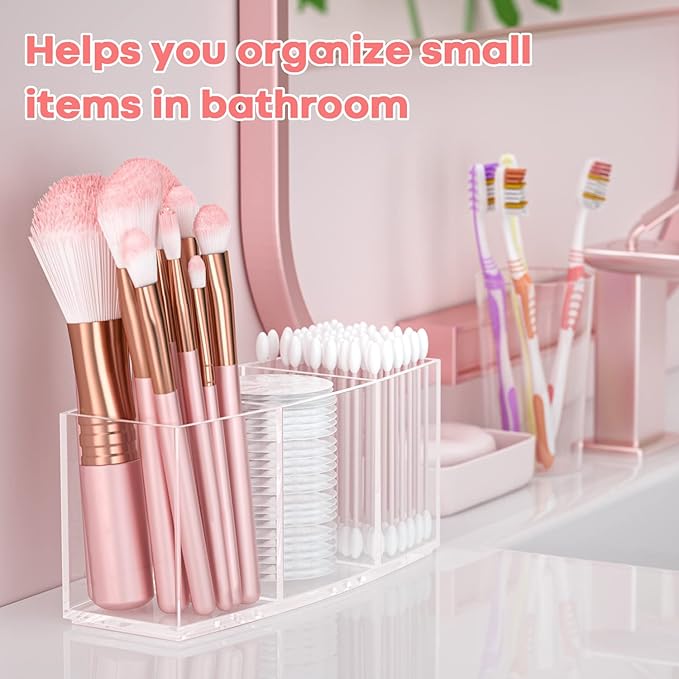 Clear Makeup Brush Organizer, Acrylic Cosmetic Brushes Storage with 3 Slots,Perfect Pen Holder for Desk