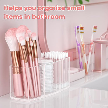 Clear Makeup Brush Organizer, Acrylic Cosmetic Brushes Storage with 3 Slots,Perfect Pen Holder for Desk