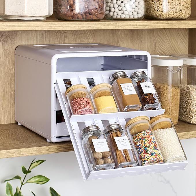 YouCopia SpiceStack® Adjustable Spice Rack Organizer, Pull-Down 24-Bottle Seasonings and Spices Holder for Kitchen Cabinet and Pantry Organization with 104 Included Labels | Adjustable