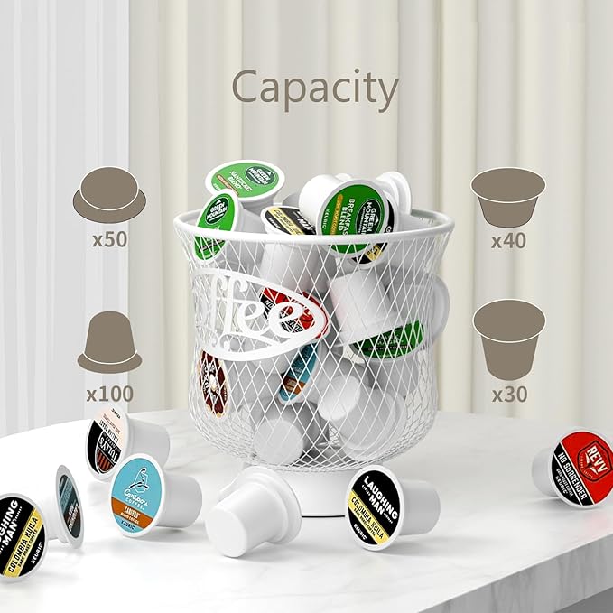 ITHSKUILL Coffee Pod Holder, Sturdy K Cup Organizer, Large Capacity K Cup Storage for Keuring Espresso Capsule Coffee Creamer, Easy to Refill and Organize for Cafe Bar, Coffee Bar Decor