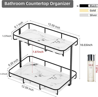 Bathroom Organizer Countertop Perfume Organizer Makeup Organizer Cosmetics Storage Display Rack Vanity Tray Dresser Stainless Steel Gold Shelf White Marble Ceramic Tray