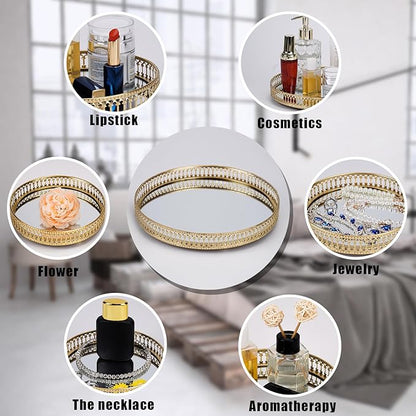 Ayswupt Gold Mirrored Vanity Tray for Bathroom Counter,Metal Decorative Jewelry Storage Tray Cosmetic Perfume Organizer for Dresser,Bedroom,Home Decor,Suit for Candle Holder,Coffee Table Centerpiece,L