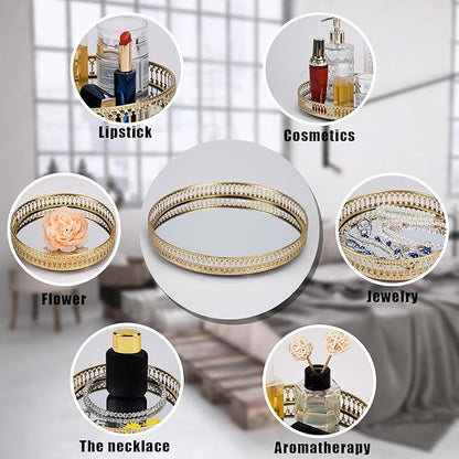 Ayswupt Gold Mirrored Vanity Tray for Bathroom Counter,Metal Decorative Jewelry Storage Tray Cosmetic Perfume Organizer for Dresser,Bedroom,Home Decor,Suit for Candle Holder,Coffee Table Centerpiece,S