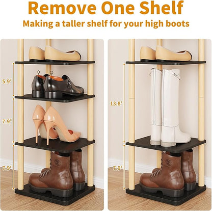 LUCKNOCK Vertical Shoe Rack, 8-Tier Tall Narrow Shoe Organizer for Entryway, Closet, Dorm & Small Spaces, Freestanding Wooden Shoe Shelf Tower for Boots, Sneakers, Heels. (Black)