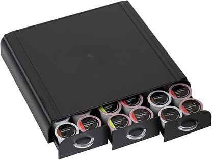 Mind Reader Single Serve Coffee Pod Organizer with 3 Drawers, 36 Pod Capacity, 13.5"L x 12.25"W x 2.5"H, Black (Pack of 8)