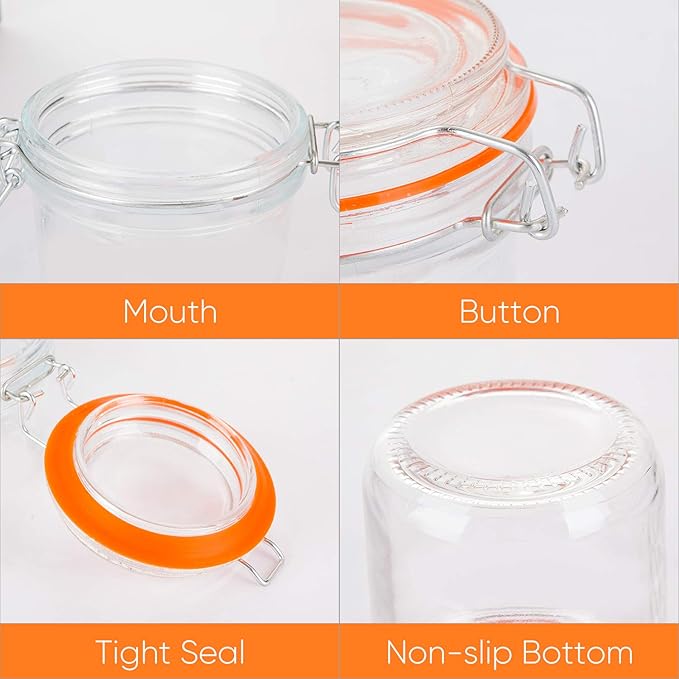 Glass Jars With Airtight Lids, Mason Jars 8 oz,Glass Jar With Leak Proof Rubber Gasket 250ml,Storage Jars With Hinged Lid for Home and Kitchen,12 Pack
