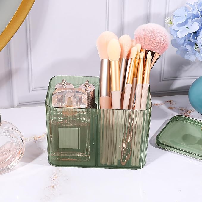 DASITON Acrylic Qtip Holder, Bathroom Jars With Lids Set, Apothecary Jar Dispenser For Cotton Ball, Swab, Round Pads, Floss