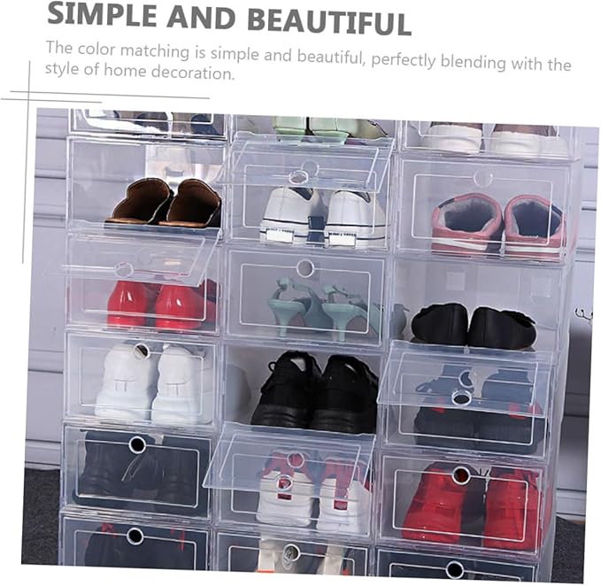 Luxshiny Shoe Boxes Lids 4 Pack Stacked Shoe Storage Boxes Pp Plastic Home Organizers