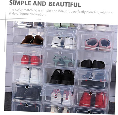 Luxshiny Shoe Boxes Lids 4 Pack Stacked Shoe Storage Boxes Pp Plastic Home Organizers