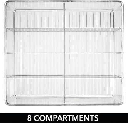 mDesign Plastic Extra Wide Storage Organizer Bin Box for Kitchen, Pantry, Cabinet, Countertop - Tea Bag, Sugar Packet, Coffee Snack, Condiment Holder, 8 Sections - Ligne Collection - Clear