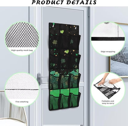 12-Pocket Foldable Door Hanging Organizer, Oxford Cloth Waterproof and Ideal for Bathroom Closet or Kitchen Storage Needs, Heart Lucky Leaf