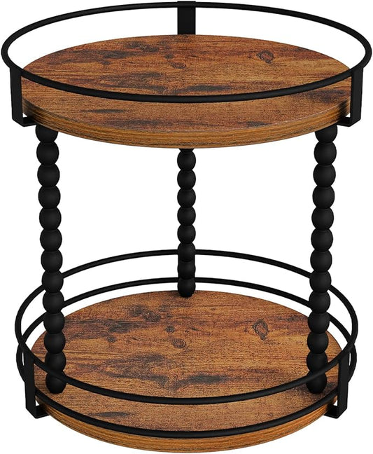 YINMIT Lazy Susan Turntable Organizer, 11.2" Rotating Spice Rack Organizer for Cabinet, Wooden 2 Tier Spinning Spice Rack for Kitchen Countertop, Table Top, Pantry, Bathroom, Brown