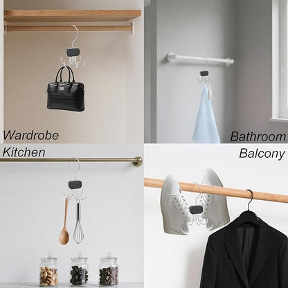 2pcs Belt Hanger for Wardrobe Closet, 360°Rotatable Belt Organizer Holder with 6 Hooks Each Space-Saving Tie Rack Metal & Wood Bra Storage Accessories for Tank Top Scarf Hat Purse (Black)