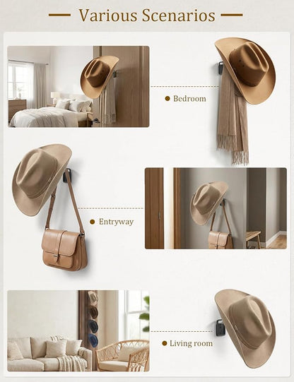 SEKSON Cowboy Hat Rack for Wall, Hat Holder Wall Mount, Western Rustic Metal Hat Hanger, Hat Hooks for Cowboy Hat, Fedora, Sun Hats, Wide Brim Hat Organizer (4 Pack)