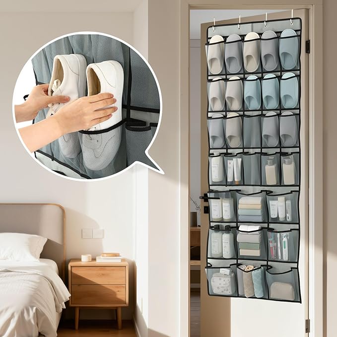 Chunful Extra Large 29 Pockets Over the Door Shoe Organizer 20 Regular 9 Large Breathable Mesh Pockets Hanging Shoe Rack Organizer for Bedroom Bathroom Closet Door Shoes Toys Accessories(Gray)