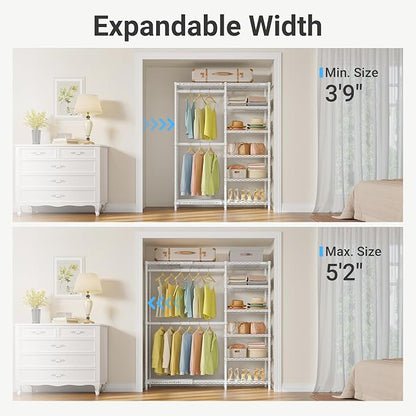 VIPEK X2 Plus Expandable Heavy Duty Clothes Rack Adjustable from 3'9"-5'2" Portable Reach-in & Walk-in Closet Rack System with Flexible Shelves and Hanger Rods Clothing Rack for Hanging Clothes, White
