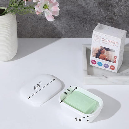 Quatish 2 Pack Travel Soap Container, Leakproof Soap Holder with Lid, Travel Bar Soap Holder, Soap Case for Camping Gym Travel, Portable Soap Box for Bathroom, White