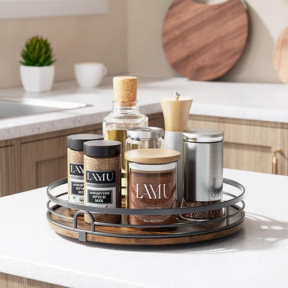 LAMU 12'' Lazy Susan Turntable Organizer for Cabinet, Round Wood Lazy Susan for Table Top, Countertop, Kitchen, Pantry, Spice, Bathroom Vanity, Decor