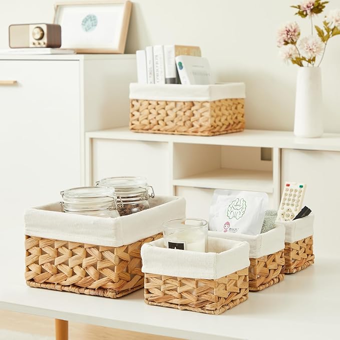 Vagusicc Wicker Storage Basket, 5 Pack Baskets for Organizing, Water Hyacinth Storage Baskets, Rectangular Wicker Baskets for Storage Shelves, Cube Storage Bins For Closet/Clothes/Dresser