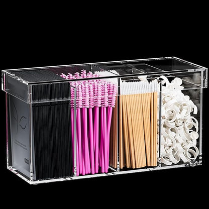 Lash Extension Organizer with Lid, Acrylic Lash Organizer for Lash Techs, Lashes Supplies Container for Vanity with Anti-Slip Pads, Clear Storage Box for Eyelash Tools Makeup Brush Hair Accessories