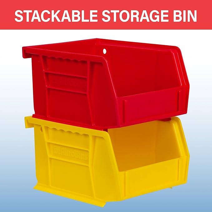 Akro-Mils 30210 AkroBins Plastic Storage Bins, Space-Saving Stackable Bins for Garage, Pantry, Craft Organization, 5" x 4" x 3", Grey, 6-Pack
