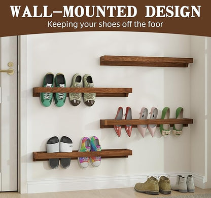 Nisorpa Set of 4 Rustic Burnt Wood Hanging Shoes Racks, 30 Inches Wall Mounted Shoes Storage Organizer Space Saving Footwear Holder for Closet, Mudroom, Entryway Narrow Spaces Shoe Organize