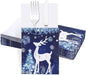 50pcs Christmas Utensil Holder Blue Xmas Deer Flatware Tableware Holder Bags Disposable Winter Knifes Forks Silverware Bags for Christmas Party Table Decoration Supplies