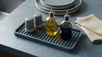 Silicone Sink and Surface Organizer Tray, Sponge Holder, Vanity Tray, Trivet, Heat Safe, Dishwasher Safe, for Bathroom and Kitchen Organization (Smoky Blue, 10"x5.25")